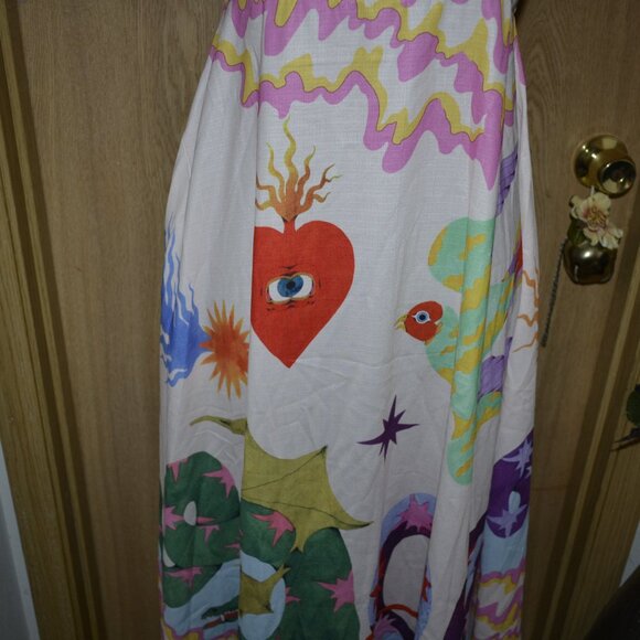 Colorful White Dragon Print Vacation Cotton Blend Dress - Picture 6 of 13